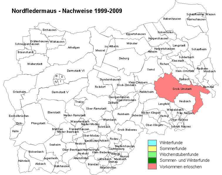 Nordfledermaus Karte mit Nachweisen