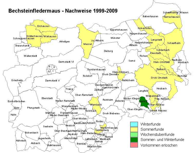 Bechsteinfledermaus Karte mit Nachweisen