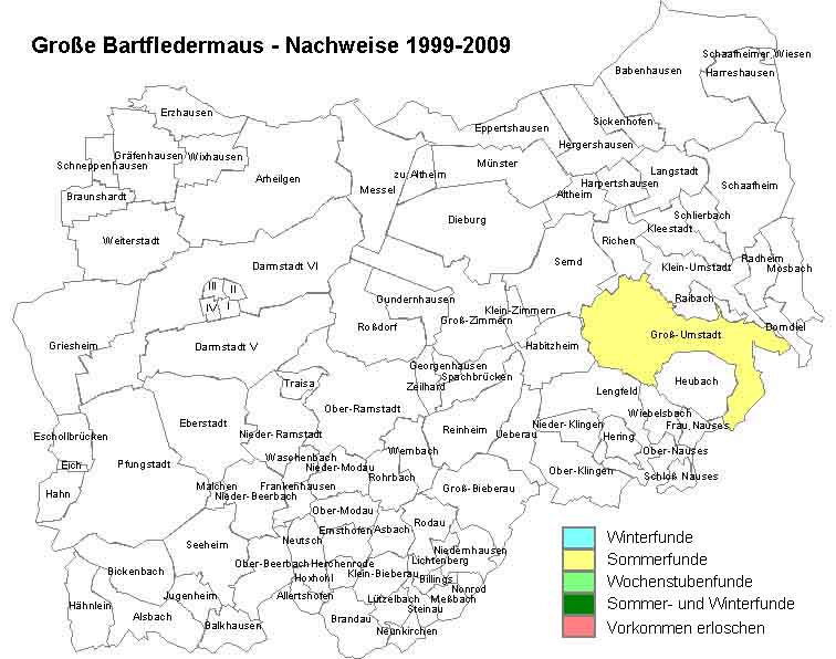 Gro�e Bartfledermaus Karte mit Nachweisen