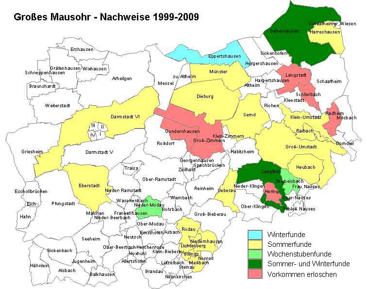Gro�es Mausohr Karte mit Nachweisen