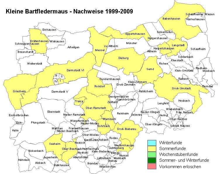 Kleine Bartfledermaus Karte mit Nachweisen