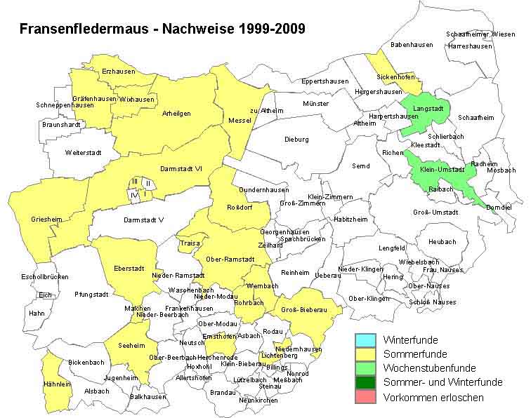 Fransenfledermaus Karte mit Nachweisen