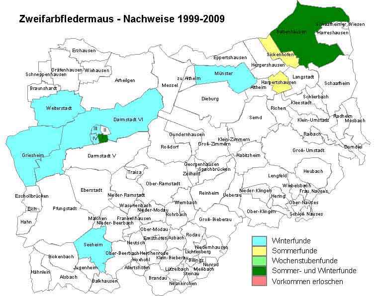 Zweifarbfledermaus Karte mit Nachweisen